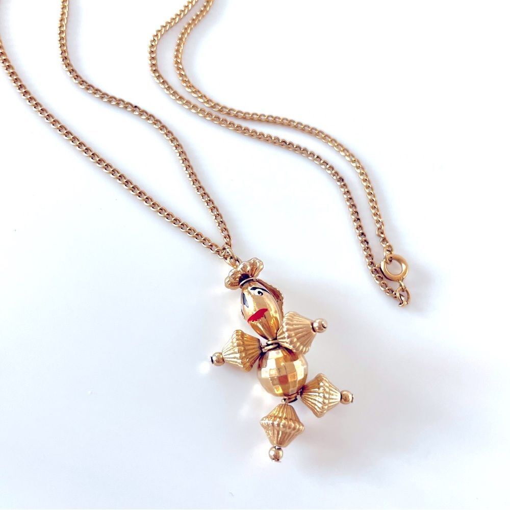 Vintage Coro Articulated Gold Bead Doll Pendant Necklace